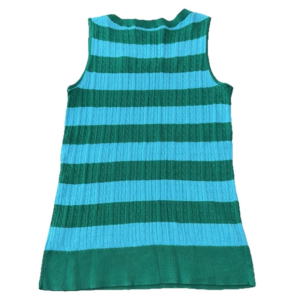 Talbots XS Cable Knit Top Cotton Blue/Green Striped Sleeveless Tank Classic - Picture 2 of 9